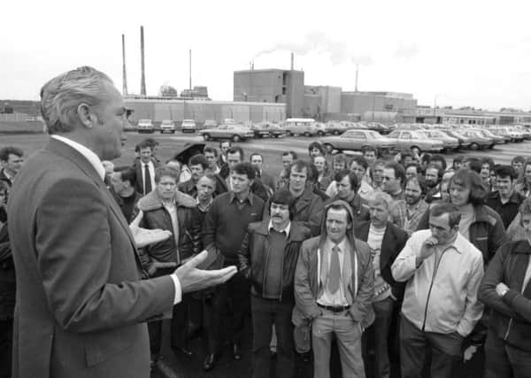 David Lambie addresses workers outside the Monsanto factory at Dundonald in May 1979 (Picture: Allan Milligan/TSPL)