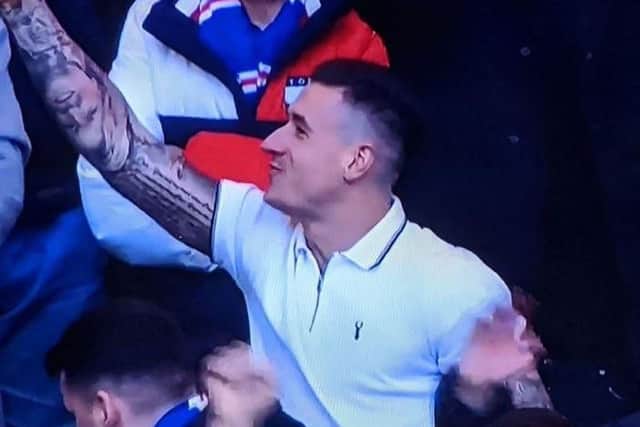 Fraser Aird is caught in footage broadcast by Sky Sports at the Celtic-Rangers match