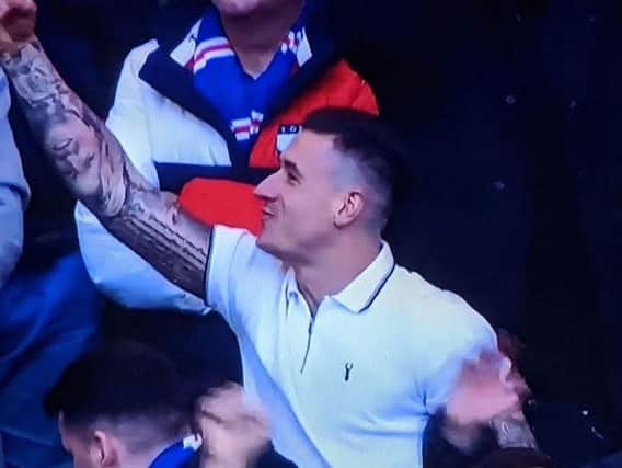 Fraser Aird is caught in footage broadcast by Sky Sports at the Celtic-Rangers match