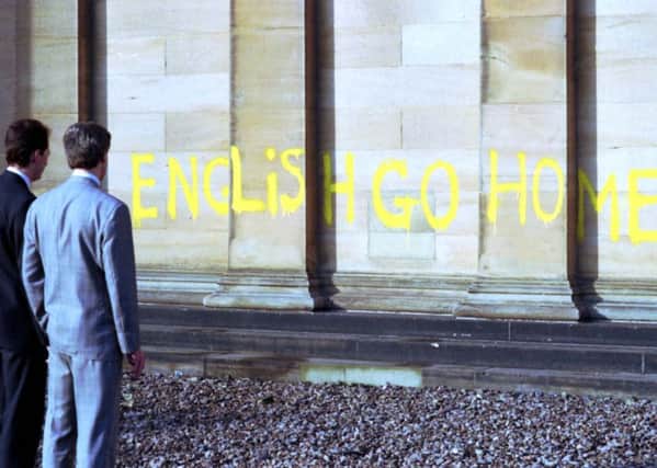 Anti-English sentiment, like this graffiti in Edinburgh in 1991, seems less common, says Murdo Fraser (Picture: Colin McPherson)