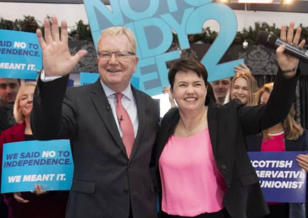 Scottish Tory leadership contender Jackson Carlaw and ex-leader Ruth Davidson at an election rally last month (Picture: Jane Barlow/PA Wire