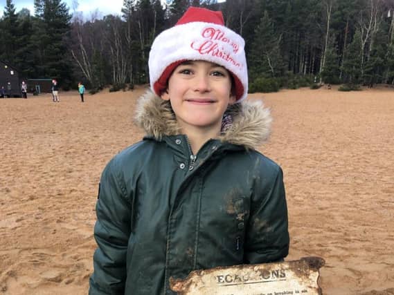 Patrick McAlindon, aged seven, found the grenade remains when he was out testing his new kit on December 25 during a family holiday to Aviemore, Scottish Highlands.