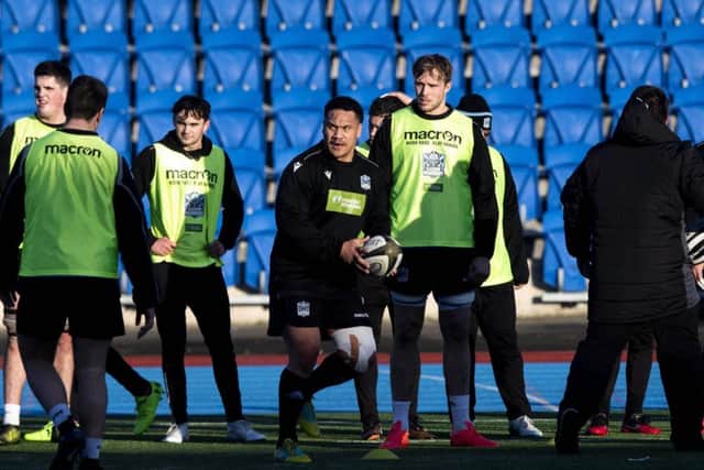 GLASGOW, SCOTLAND - DECEMBER 31: Glasgow Warriors's Aki Seiuli is pictured during a training session, at Scotstoun Stadium, on December 31, 2019, in Glasgow, Scotland. (Photo by Gary Hutchison / SNS Group / SRU)