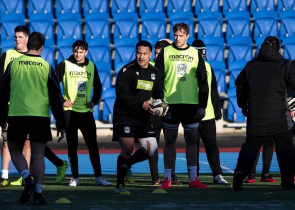 GLASGOW, SCOTLAND - DECEMBER 31: Glasgow Warriors's Aki Seiuli is pictured during a training session, at Scotstoun Stadium, on December 31, 2019, in Glasgow, Scotland. (Photo by Gary Hutchison / SNS Group / SRU)