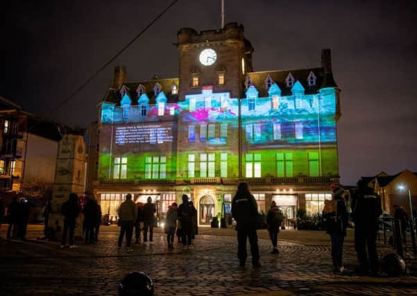 "The Sea" by Irvine Welsh, projected onto the Malmaison Hotel in Leith as part of Message From The Skies