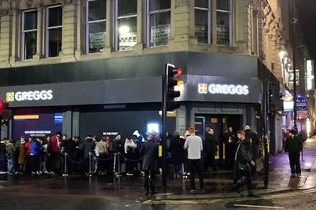 Wednesday night's release event in Newcastle for Greggs' new pastry - filled with pieces of meat substitute Quorn, diced onions and gravy - saw over 100 queue to be the first to try the product.