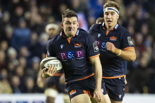 Matt Scott, looking leaner after shedding 10kg, makes a break during Edinburgh's 1872 Cup clash with Glasgow at Murrayfield. Picture: Ross Parker/SNS/SRU
