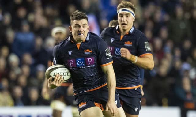 Matt Scott, looking leaner after shedding 10kg, makes a break during Edinburgh's 1872 Cup clash with Glasgow at Murrayfield. Picture: Ross Parker/SNS/SRU