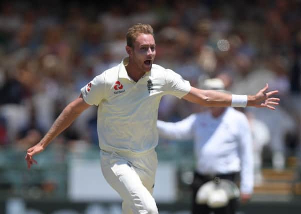 CAPE TOWN, SOUTH AFRICA - JANUARY 04: England bowler Stuart Broad celebrates after taking the wicket of Rassie van der Dussen only to have it overturned for a no ball during Day Two of the Second Test between  South Africa and England at Newlands on January 04, 2020 in Cape Town, South Africa. (Photo by Stu Forster/Getty Images)