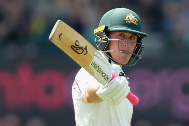 Australia's Marnus Labuschagne acknowledges the crowd after reaching 150 runs during the second day of the third Test match against New Zealand. Photo: by Jeremy Ng/AFP via Getty.