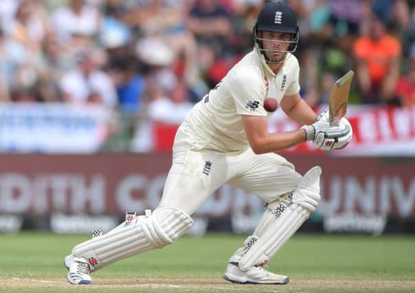 Dom Sibley drives to the boundary during his knock of 85 not out in Cape Town. Picture: Getty