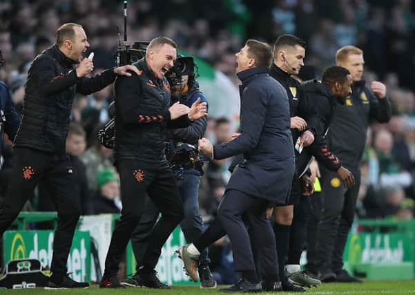 Steven Gerrard roars in delight as the final whistle seals Rangers 2-1 victory over Celtic in the recent Old Firm clash. Picture: Getty.