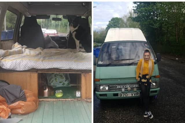 Caitlin Mooney, 25, bought her 1985-built Bedford Midi camper for 3,000 in May last year and has been working to convert it into her new pad ever since. Picture: SWNS