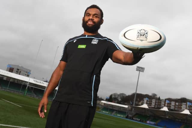 Despite the weather, Leone Nakarawa was  delighted to be back at Scotstoun yesterday following his return to Glasgow Warriors. Picture: SNS/SRU