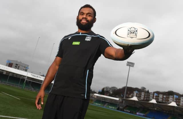 Despite the weather, Leone Nakarawa was  delighted to be back at Scotstoun yesterday following his return to Glasgow Warriors. Picture: SNS/SRU