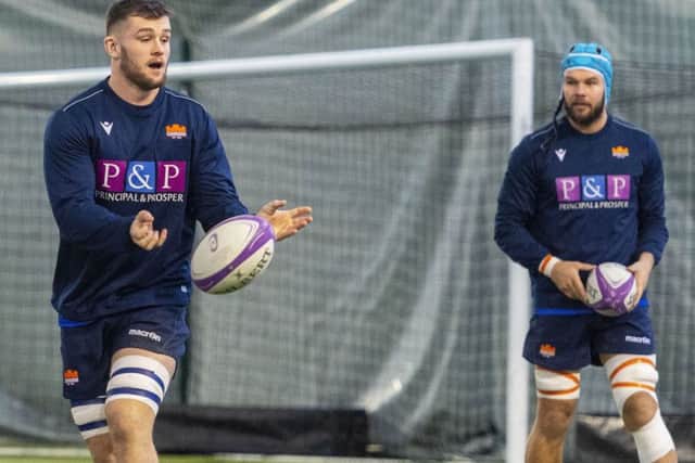Magnus Bradbury, left, trains at Oriam yesterday having committed his future to Edinburgh. Picture: SNS/SRU.