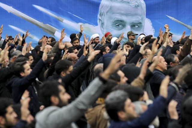 Protesters demonstrate over the U.S. airstrike in Iraq that killed Iranian Revolutionary Guard General Qassem Soleimani in Tehran, Iran. Picture: Getty