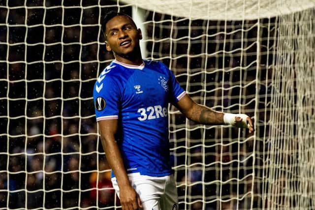Alfredo Morelos celebrates his goal against Young Boys at Ibrox last month