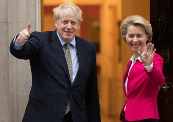 Boris Johnson greets Ursula von der Leyen in Downing Street. Picture: PA