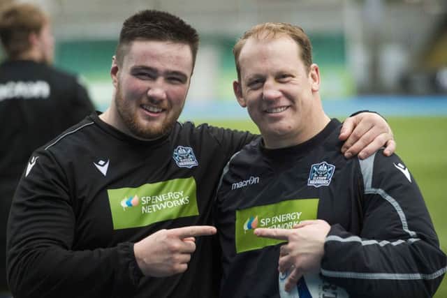 Petrus du Plessis, right, alongside Zander Fagerson during training at Glasgow Warriors. Picture: Mark Scates / SNS