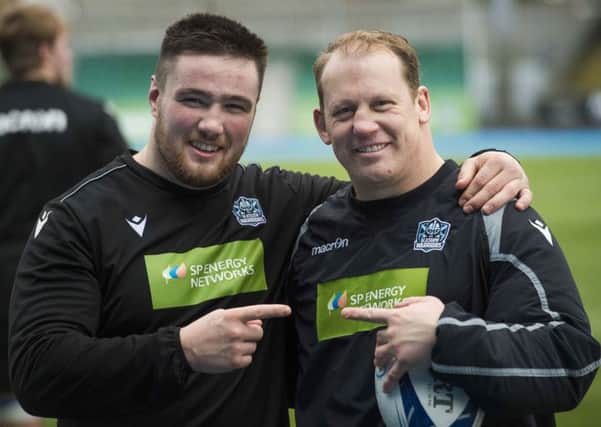 Petrus du Plessis, right, alongside Zander Fagerson during training at Glasgow Warriors. Picture: Mark Scates / SNS