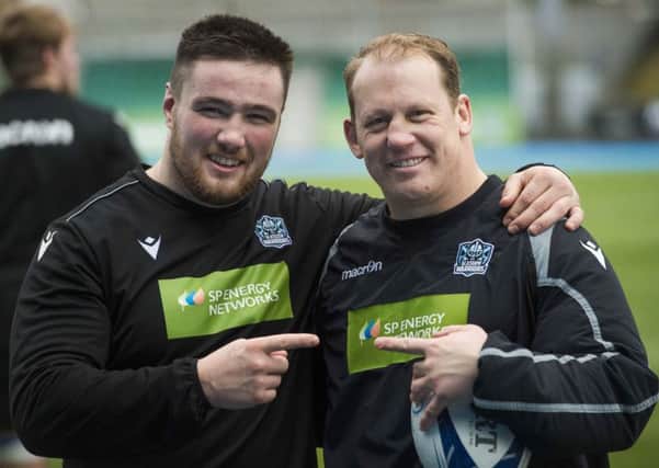 Petrus du Plessis, right, alongside Zander Fagerson during training at Glasgow Warriors. Picture: Mark Scates / SNS
