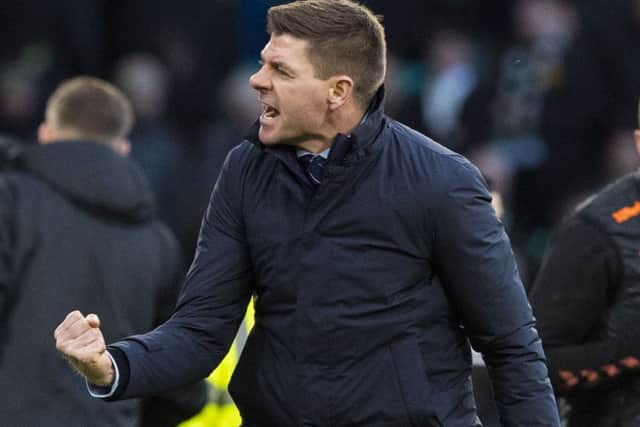 Rangers manager Steven Gerrard celebrates his side's win over Celtic. Picture: Alan Harvey / SNS