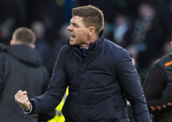 Rangers manager Steven Gerrard celebrates his side's win over Celtic. Picture: Alan Harvey / SNS