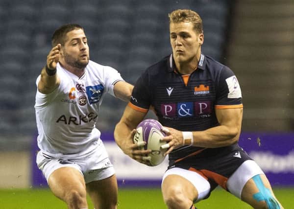 Duhan Van der Merwe on the charge for Edinburgh during the 16-16 draw with Bordeaux Begles at BT Murrayfield in November. Picture: Gary Hutchison / SNS