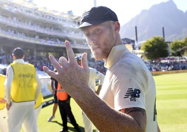 England's Ben Stokes celebrates on the final day of the second Test between South Africa and England at Newlands. Picture: Stu Forster/Getty