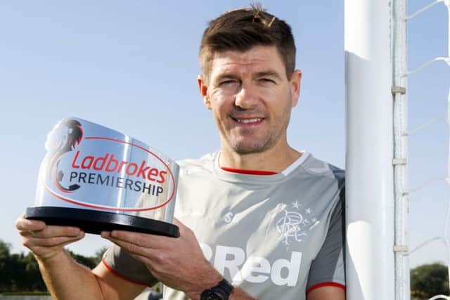 Rangers manager Steven Gerrard with his Ladbrokes Premiership Manager of the Month award for December at the club's training camp in Dubai. Picture: Craig Foy/SNS