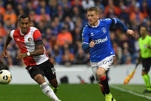 Renato Tapia in action for Feyenoord against Rangers at Ibrox