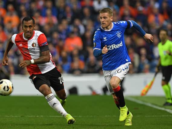 Renato Tapia in action for Feyenoord against Rangers at Ibrox