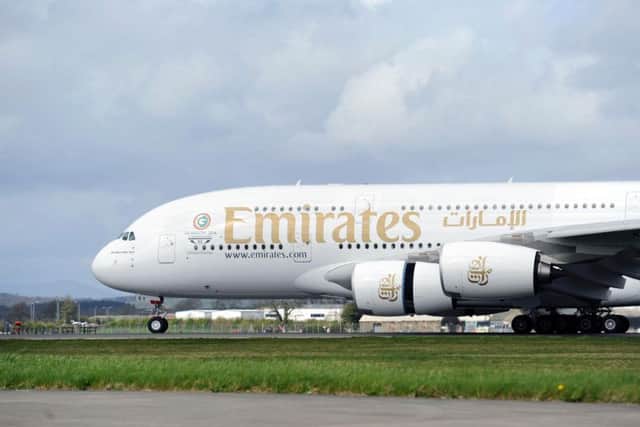 An Emirates Airbus A380 similar to this one operated from Glasgow for the first time last summer. Picture: John Devlin