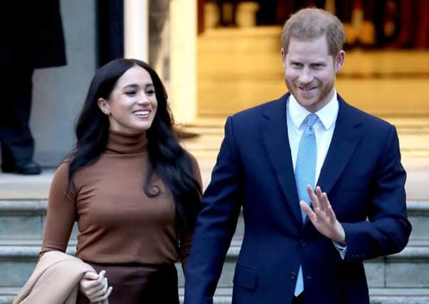 Prince Harry, Earl of Dumbarton and Meghan, Countess of Dumbarton depart Canada House. (Photo by Chris Jackson/Getty Images)