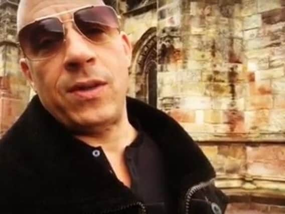Hollywood star Vin Diesel at Rosslyn Chapel during a break from Fast and Furious 9.