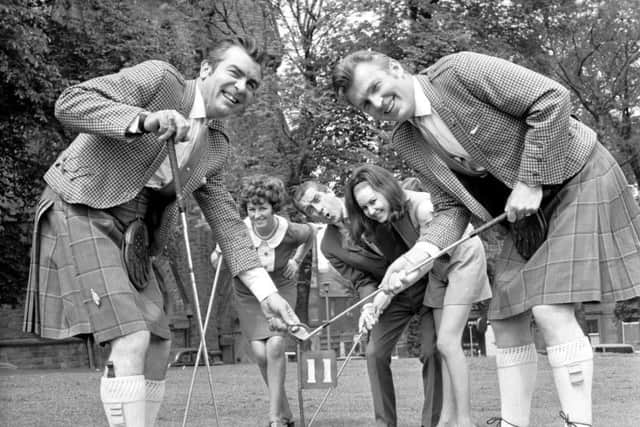 The siblings take time off from a run of shows at the Kings Theatre in Edinburgh in 1968 to enjoy a round of golf. Picture: Albert Jordan