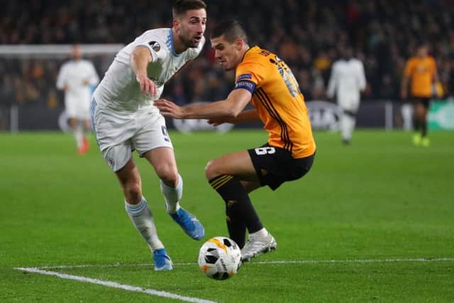 Andraz Sporar in action for Slovan Bratislava against Wolves