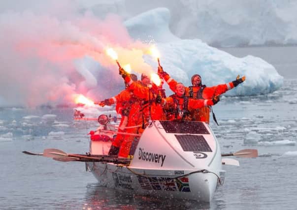 Jamie Douglas-Hamiltons crew became the first to row from Cape Horn in Chile to Antarctica. Picture: Discovery