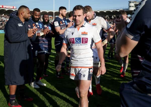 Dejected Edinburgh captain Nic Groom leads his team off the field following their Challenge Cup defeat in France. Picture: Laszlo Geczo/INPHO/Shutterstock