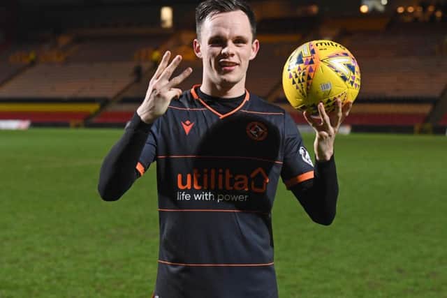 Lawrence Shankland  ensures there is no doubt about how many goals he scored in Dundee Uniteds 4-1 win. Picture: SNS