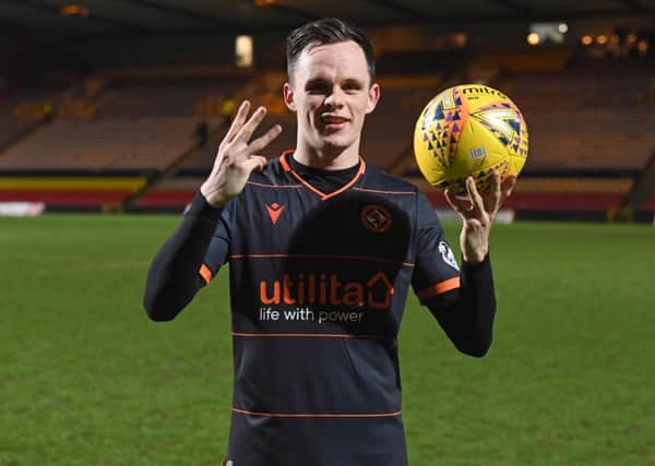 Lawrence Shankland  ensures there is no doubt about how many goals he scored in Dundee Uniteds 4-1 win. Picture: SNS
