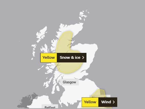 The yellow snow and ice warnings follow storm Brendan. Picture: Met Office