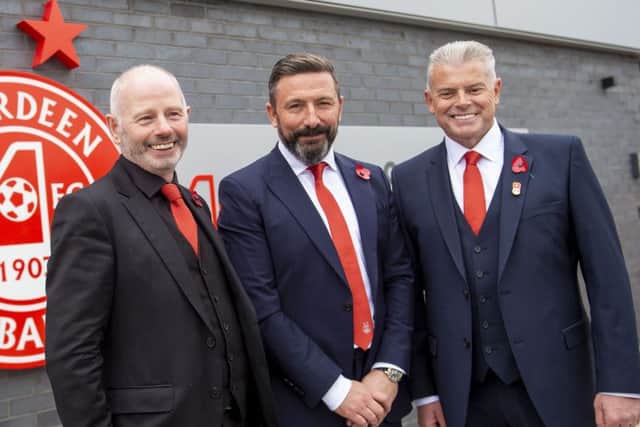 From left, Stewart Milne, Derek McInnes and Dave Cormack. McInnes says 
that the three of them still operate closely together.