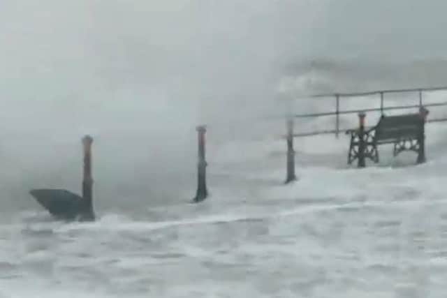 Waves batter Whitehead, County Antrim, N.Ireland as Storm Brendan sweeps across Ireland and the UK with winds gusting up to 80mph. Picture: SeaSugar Confectionery/PA Wire