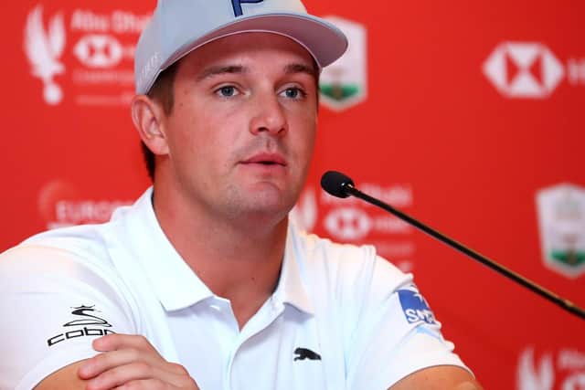 Bryson DeChambeau of United States speaks to the media ahead of the Abu Dhabi HSBC Golf Championship. Picture: Getty