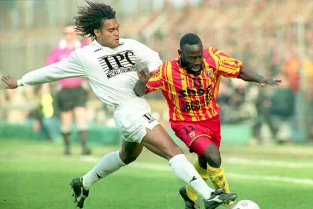 Boli's father Roger - who had a spell in Scotland - playing for Lens against Nantes in 1993/94
