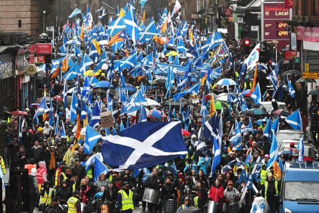 A pro-independence march makes its way through Glasgow last week. Picture: John Devlin