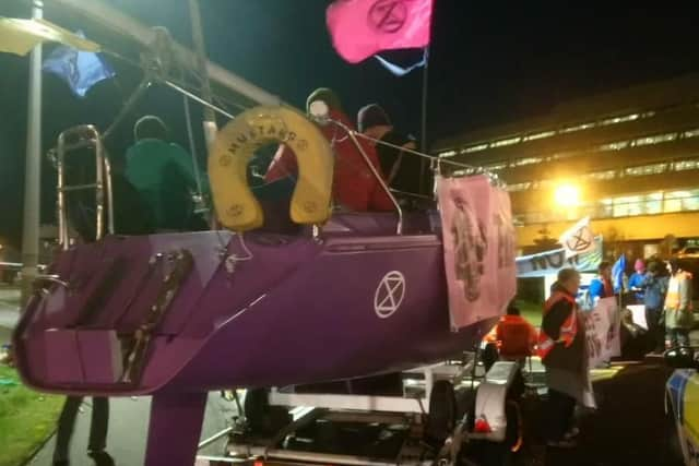 Extinction Rebellion Scotland protestors outside the Shell office in Aberdeen. Picture: Extinction Rebellion Scotland