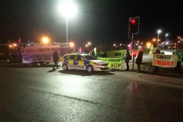 Extinction Rebellion Scotland protestors outside the Shell office in Aberdeen. Picture: Extinction Rebellion Scotland